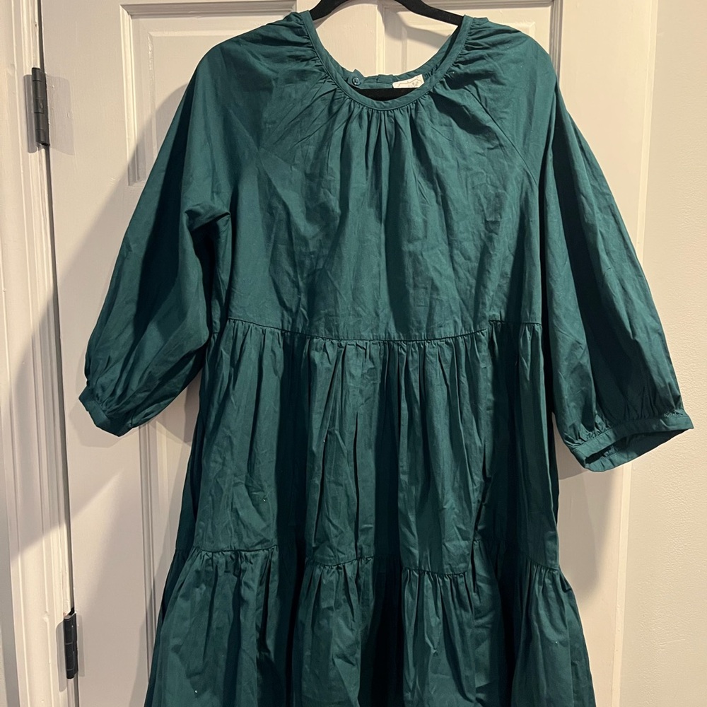 Mud Pie Teal Tiered Puff-Sleeve Mini Dress - Picture 2 of 5